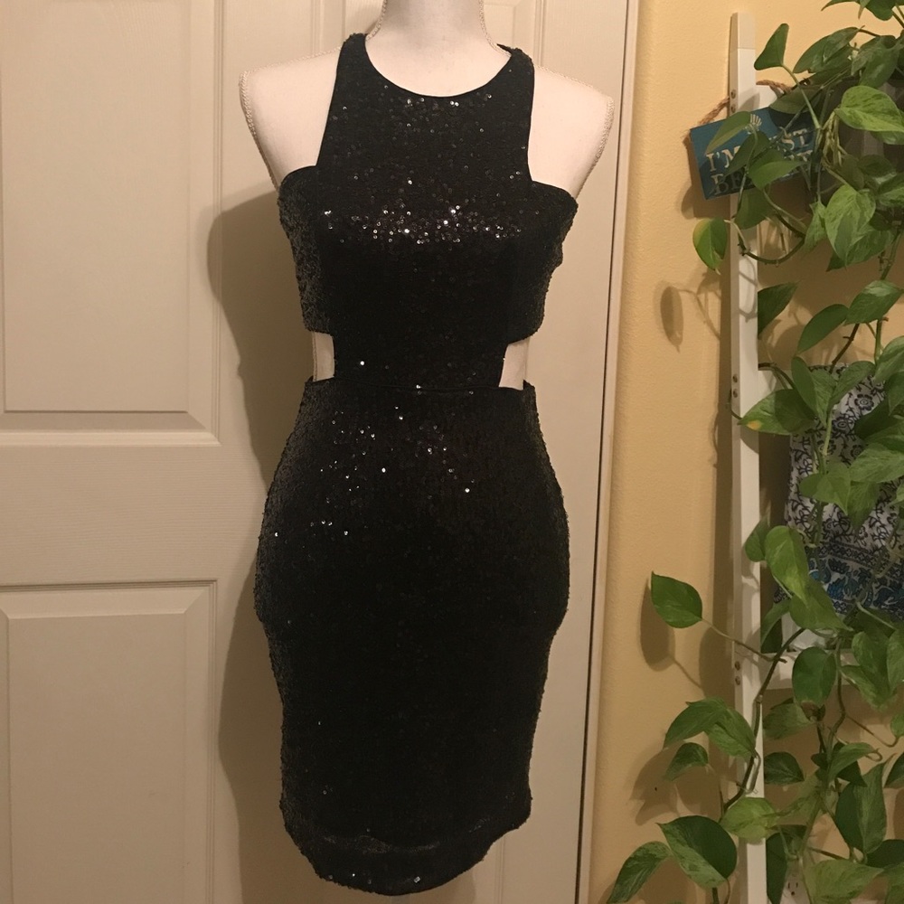 Express Black Sequin Dress with Cut Outs